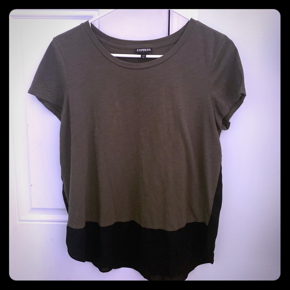 Express Khaki Green Black Ladies Short Sleeve Top